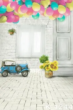 

Balloon Sunflowers White Curtain Backdrops Vinyl Photo Studio 5x7ft Photographic Backgrounds Kids Car Toy Floor Vinyl Backdrops