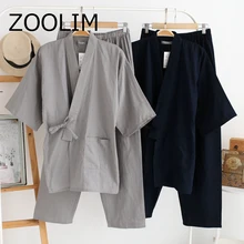 ZOOLIM Autumn Male Pajamas Sets 100% Cotton Kimono Sleepwear Japanese Style Pyjamas Men Soft Home Wear 2 Pieces High Quality ZOOLIM Autumn Male Pajamas Sets 100% Cotton Kimono Sleepwear Japanese Style Pyjamas Men Soft Home Wear 2 Pieces High Quality