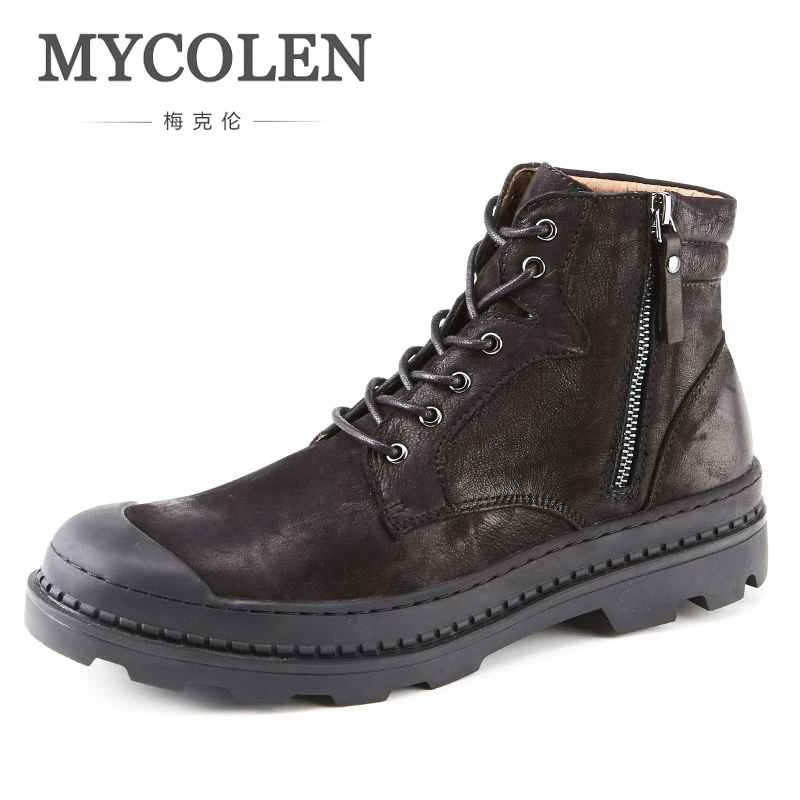

MYCOLEN Leather Men Winter Boots Top Brand With Keep Warm Fashion Snow Boots High Quality Winter Lace-Up men's boots