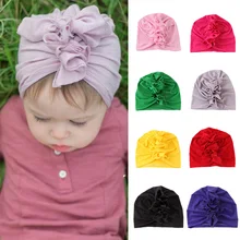 9 цветов, Детские хлопковые мягкие шапки, топ с узлом, хлопковые мягкие тюрбаны с узлом, летние шапочки без полей для девочек, шапки для новорожденных, шапка для маленьких девочек