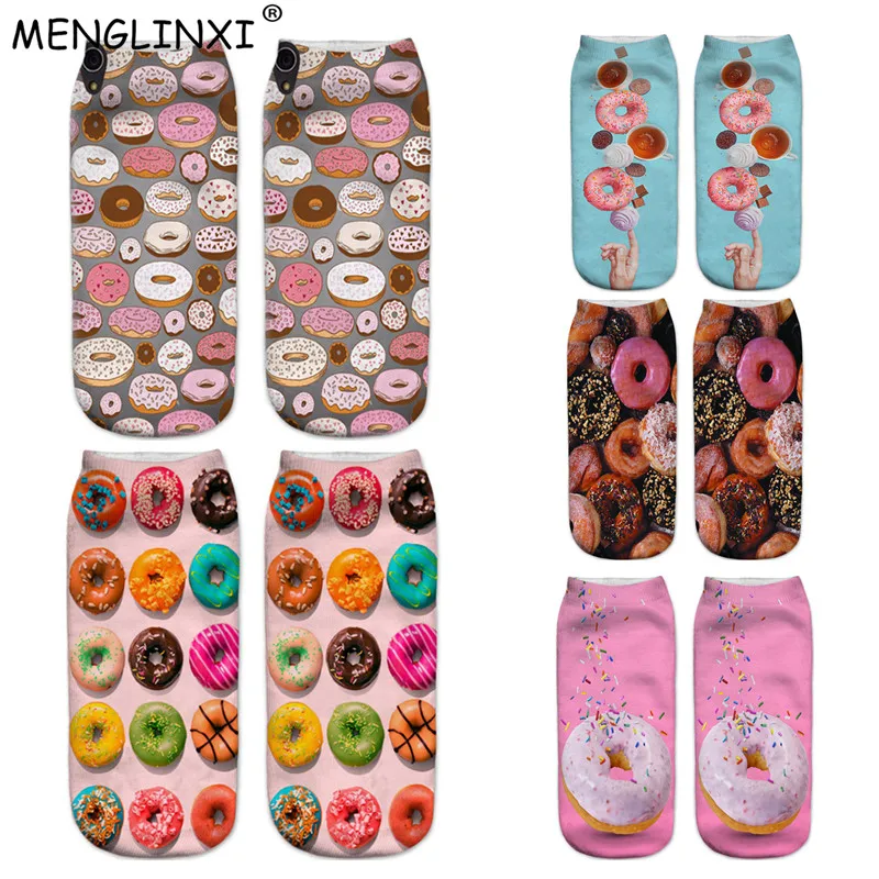 

Doughnut Happy Socks 2019 New Food And Fruit Print 3D Socks Women Kawaii Calcetines Femme Girls Cute Emoji Funny Socks Wholesale