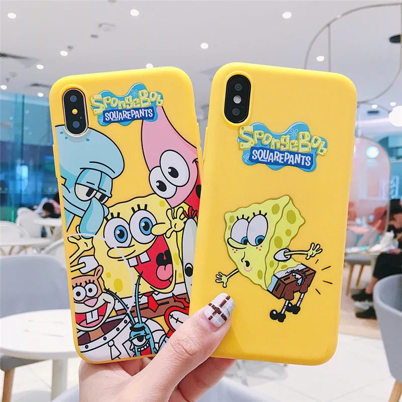 Cute SpongeBob Soft Case for iPhone 6 6s 6plus 7 8 Plus Candy Color TPU Silicone Cases for