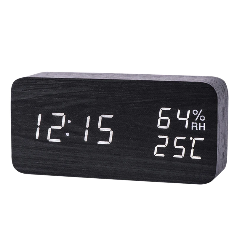 Практичный бутик современные светодиодные мультфифункциональные часы влажность электронные настольные цифровые настольные часы, черный+ белый - Цвет: Black