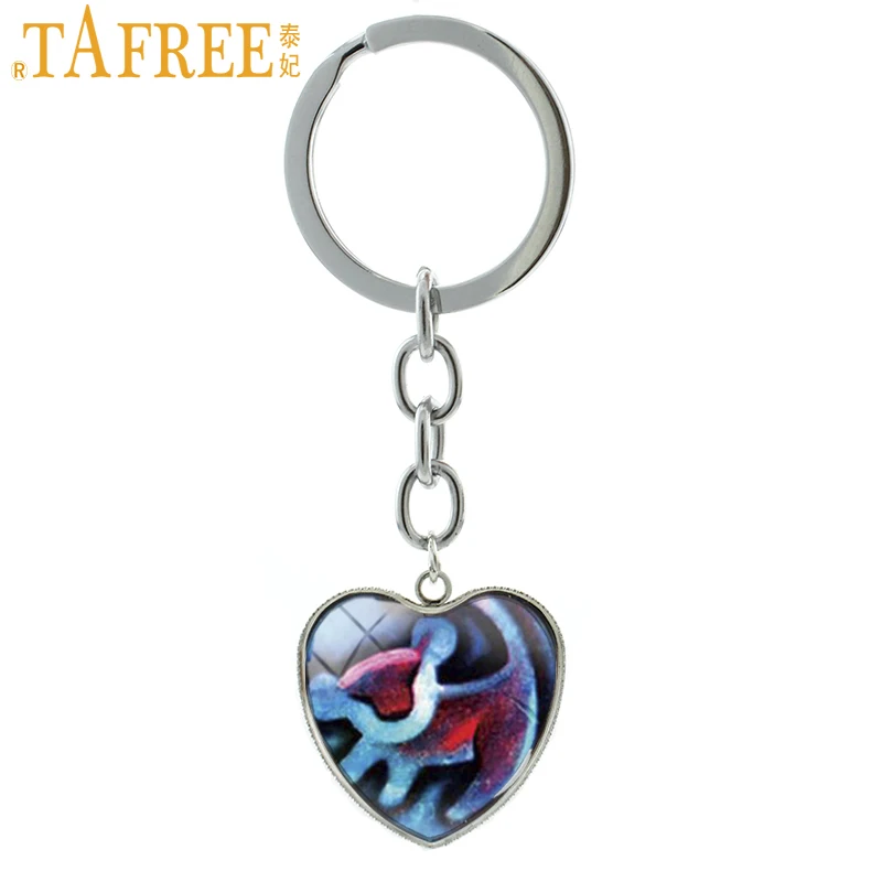 

TAFREE King Simba Keychain Classy Charm Key Chain Glass Cabochon Silver Plated Heart Pendant Car Keyring Gift Jewelry HP287