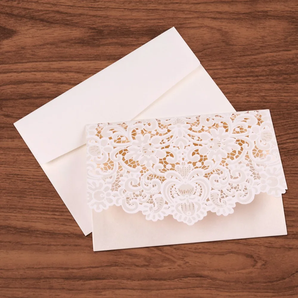  FENGRISE 1 Set Wedding Invitation Card Gold Red White Laser Cut Luxury Flora Cards Wedding Decorati - 32828066313