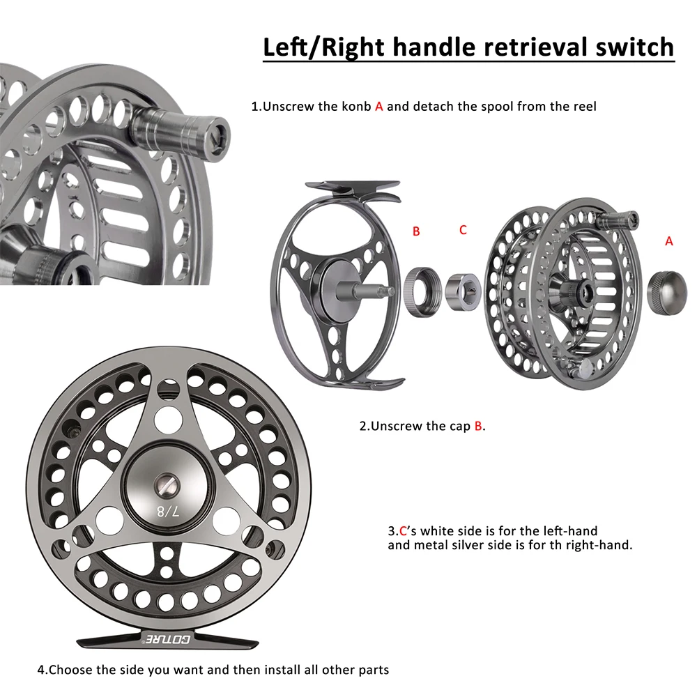 Goture 3/4 5/6 7/8 9/10 WT Fly Fishing Reels CNC-machined Large Arbor Fly Reel 2+1BB 1:1 For Trout Fishing Accessories