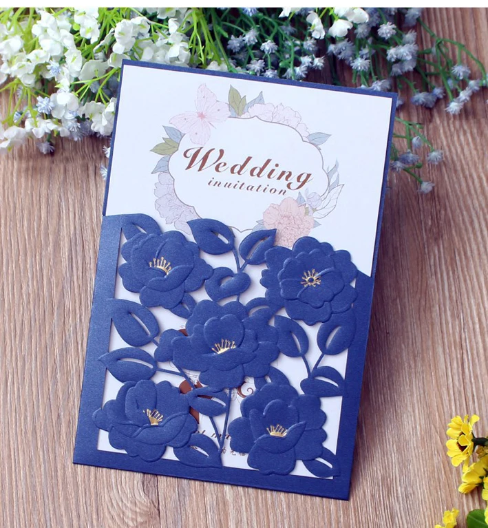 

High Quality Wedding Invitations Cards Pearly Paper 130*190mm Amazing Design Pocket & Insert Card