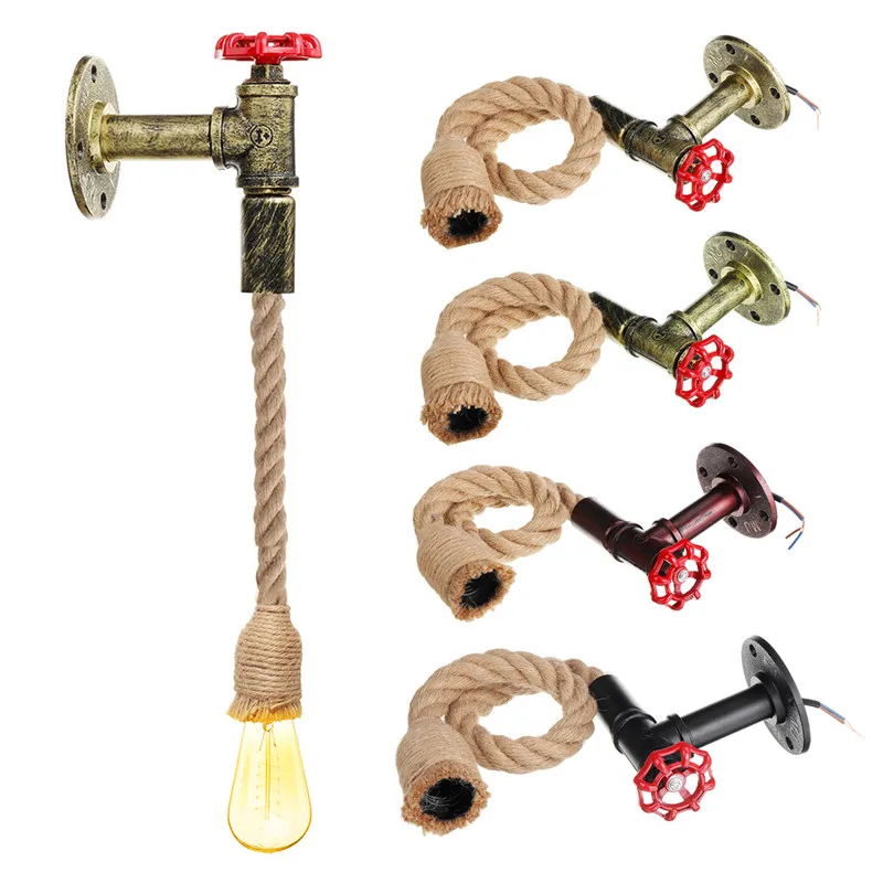 

Smuxi E27 Lamp Base Retro Loft Style Pendant Lights Wrought Iron Industrial Vintage Water Pipe Hemp Rope Home Decor Corridor Bar