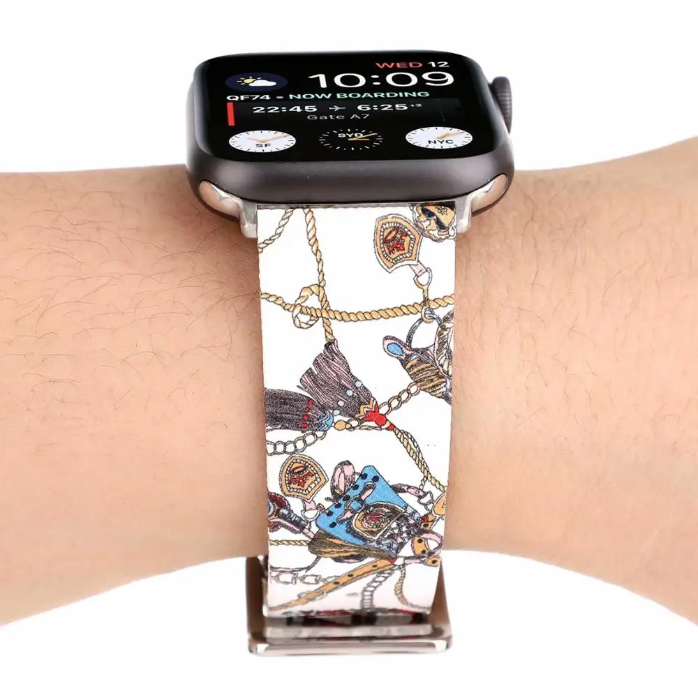 Кожаный ремешок с узором цепочки для Apple Watch Series 5 4 44/40 мм кожаный браслет