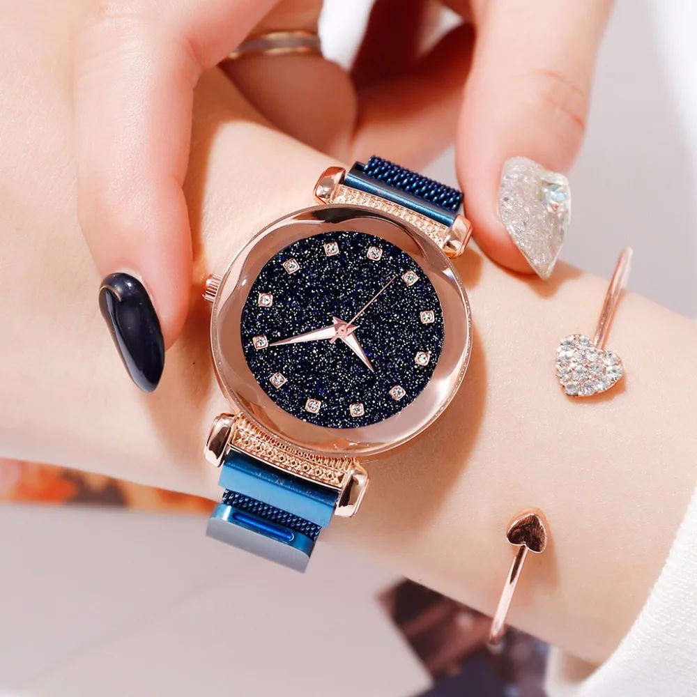 

Luxury Women Watches Fashion Elegant Magnet Buckle Vibrato Purple Ladies Wristwatch New Starry Sky Roman Numeral Gift Clock *533