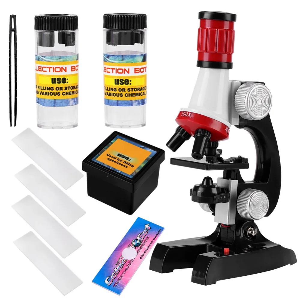 

Kids Educational Microscope Kit Science Lab LED Magnifier 100-1200X Magnification School Magnifying Tool Set with Tweezers