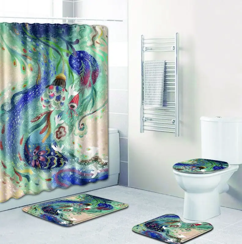 Punisher Bathroom Rugs Set Shower Curtains 4PCS Non-Slip Mats Toilet Lid Cover 