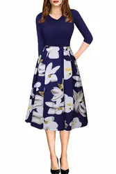 2018 классическое женское осеннее платье с v-образным вырезом и 3D принтом элегантное деловое женское Формальное офисное платье для