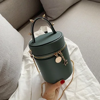 

Mini bag women 2019 Korean fashion rivet slung handbag Joker retro chain bucket bag Women Brand Originality Design Handbags