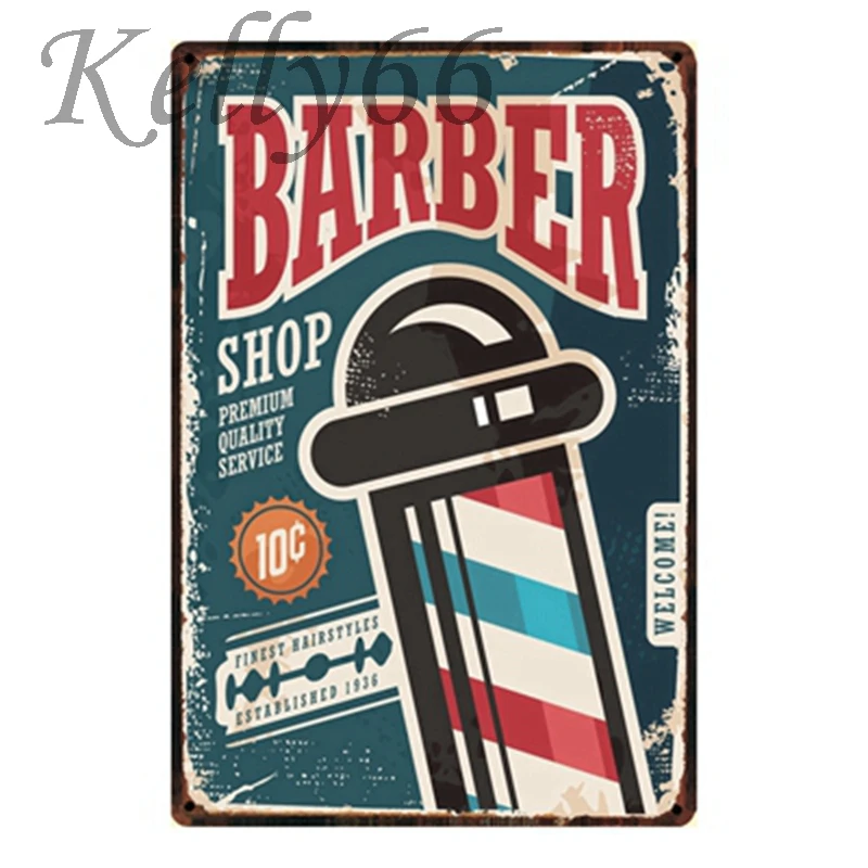 

[ Kelly66 ] Barber shop Vintage Poster Decor Painting Wall Plaque Craft 20*30 CM Size Y-1062
