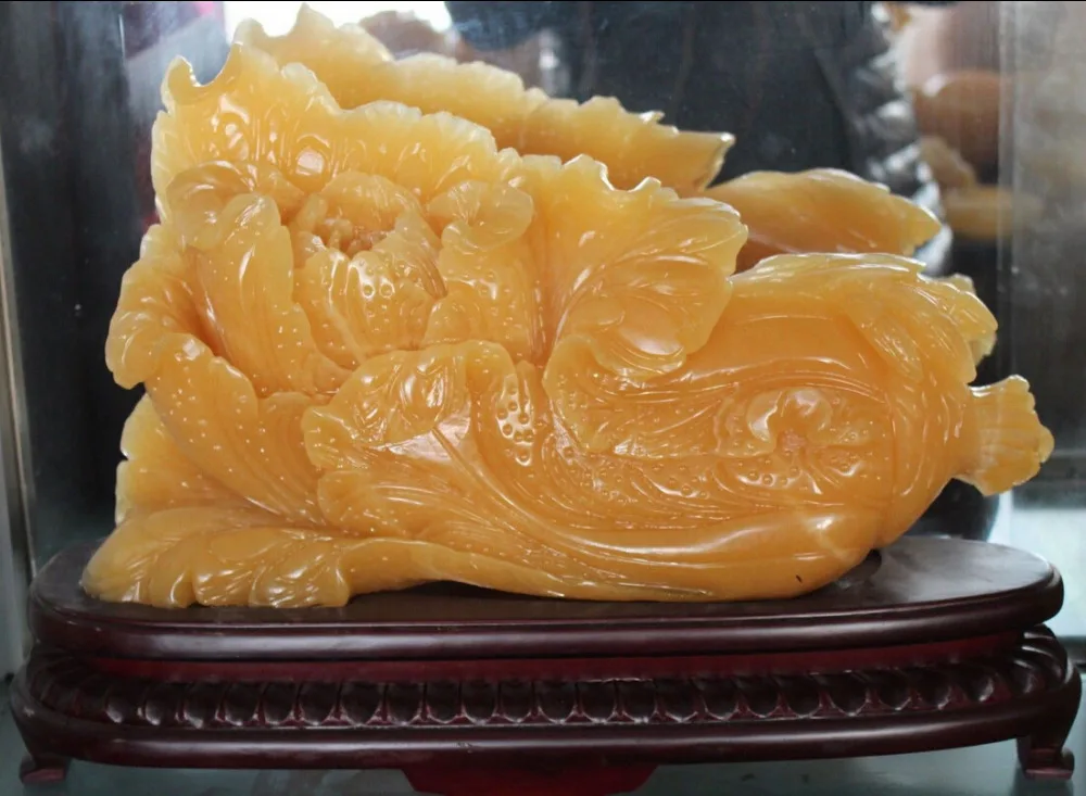 

007989 Chinese Natural Yellow Jade Carving Auspicious Cabbage Bai Cai Wealth Statue