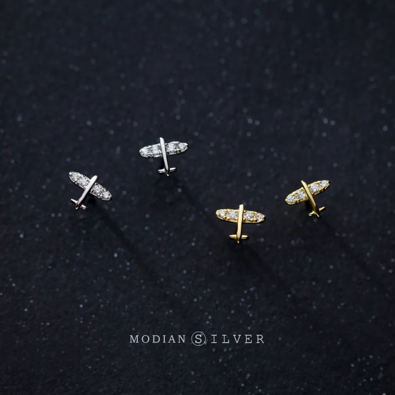 Modian простой маленький прозрачный CZ серьги-гвоздики Мода 925 Серебряный Цирконий самолет ювелирные изделия для женщин Шарм ювелирные изделия