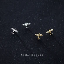 Modian простой маленький прозрачный CZ серьги-гвоздики Мода 925 Серебряный Цирконий самолет ювелирные изделия для женщин Шарм ювелирные изделия