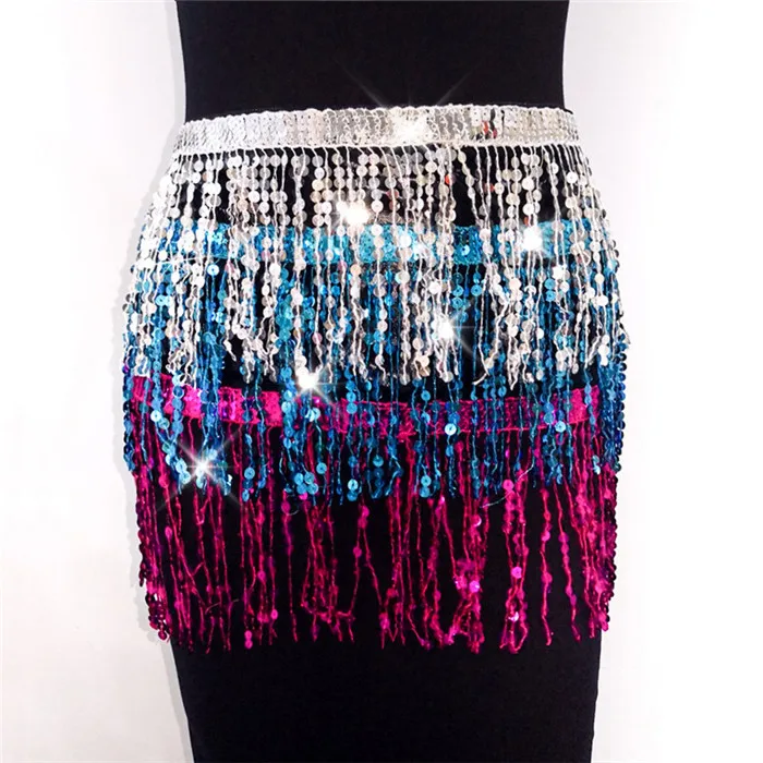 Сексуальная юбка с блестками, с кисточками, для живота, для хип-хопа, для танцев, для танцев, для костюма, с блестками, для женщин, Регулируемая Талия, вечерние, мини-юбки - Цвет: Серебристый