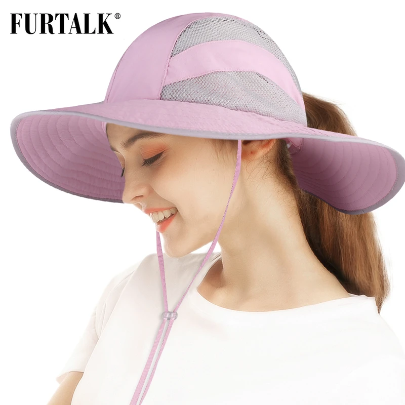 Achat FURTALK chapeau d été pour femmes Safari soleil chapeaux à large bord UV UPF Protection queue de cheval visière chapeau pêche randonnée chapeau femme
