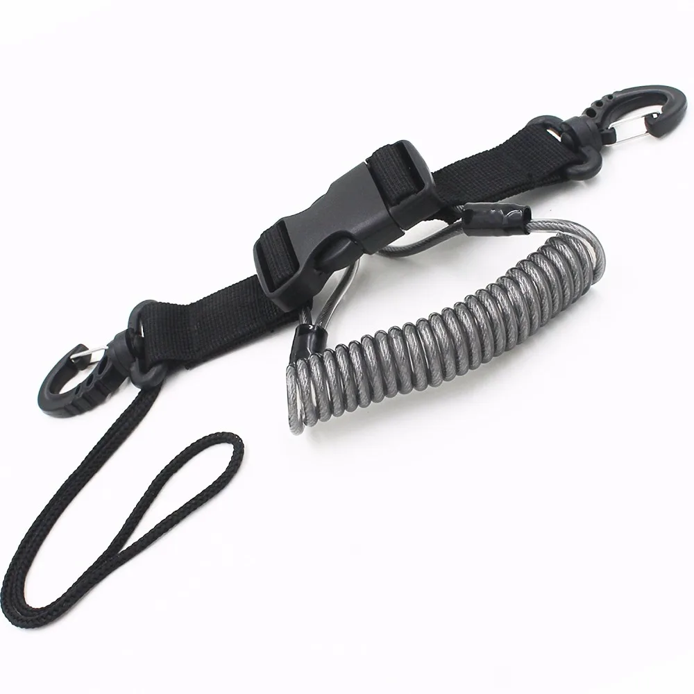 

scuba diving lanyard stainless steel Coil Lanyard with Clip and Quick Release Buckles for Camera