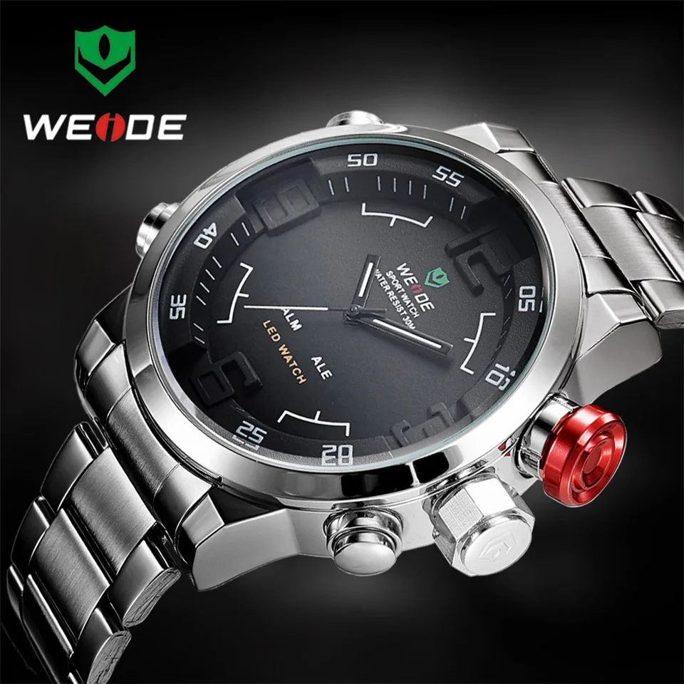 Top Brand WEIDE Watch Men Stainless Steel Digital Watch Sports Wristwatch LED Quartz Military Wrist