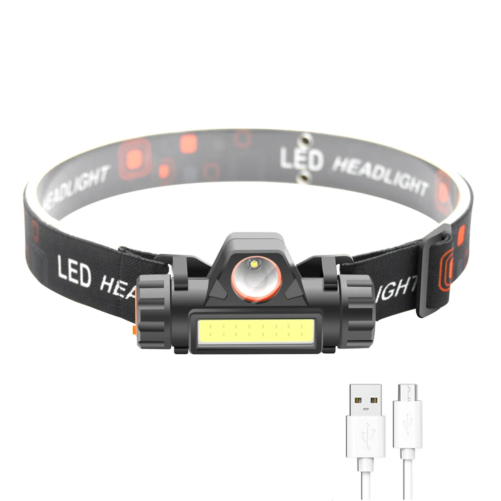 

stepless dimming mini headlamp xpe cob led headlight brightness adjustable usb rechargeable portable light fishing