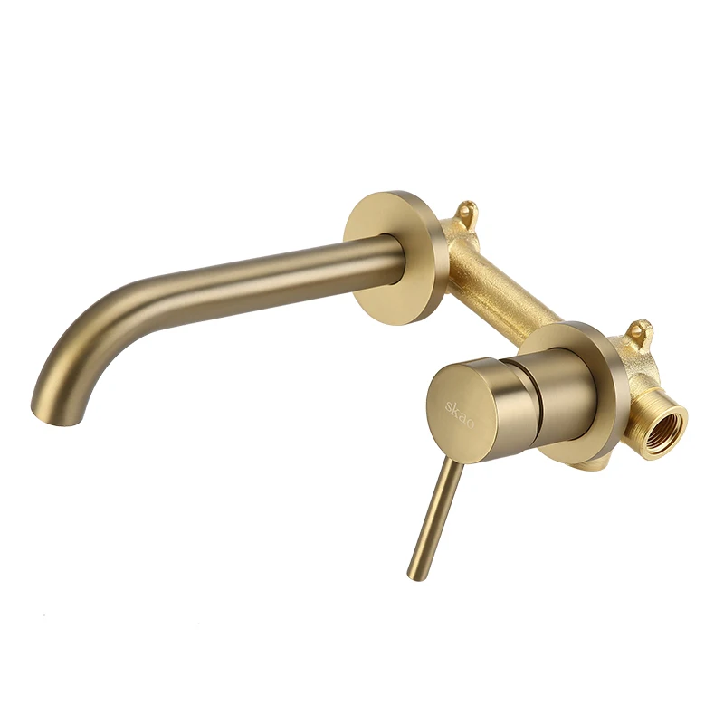 

Brushed Gold Basin Faucet Concealed Wall Mounted Faucet Tap 360 Rotation Single Handle Hot Cold Water Bath Mixer Tap