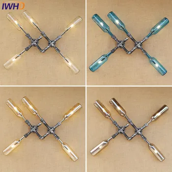 

IWHD Water Pipe Light Wall Lamp Loft Industrial Led Glass Bottle Retro Vintage Wall Lighting Iron lamps Edison lights Lamparas