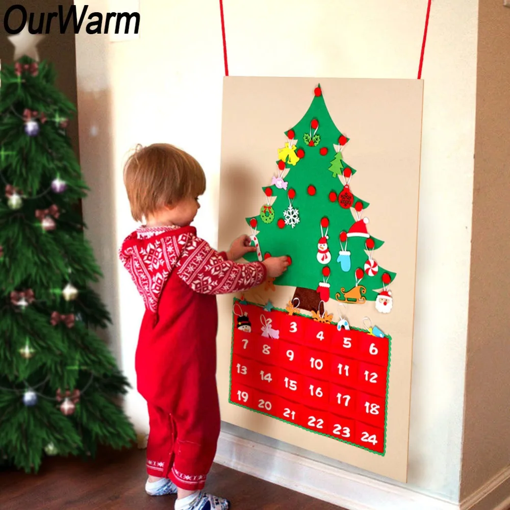 1-24 DIY фетр Рождественский Адвент календарь Рождественская елка обратный отсчет календарь с карманами новый год висячие украшения - изображение