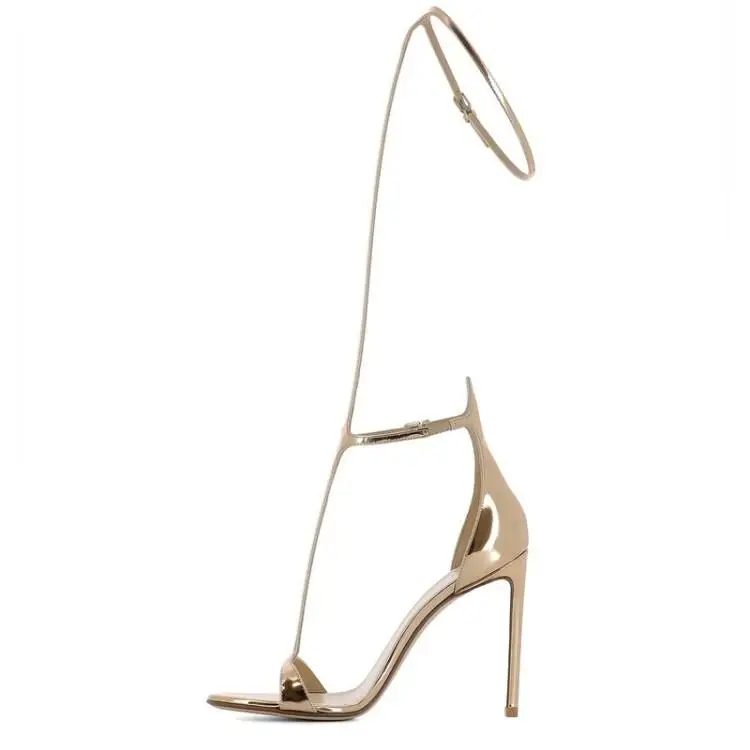 

2018 Runway Sexy Open Toe Thin Heels Sandal Gold Metallic Leather Sladiator Sandals Women Rome Style Buckle Strap Cutouts Shoe
