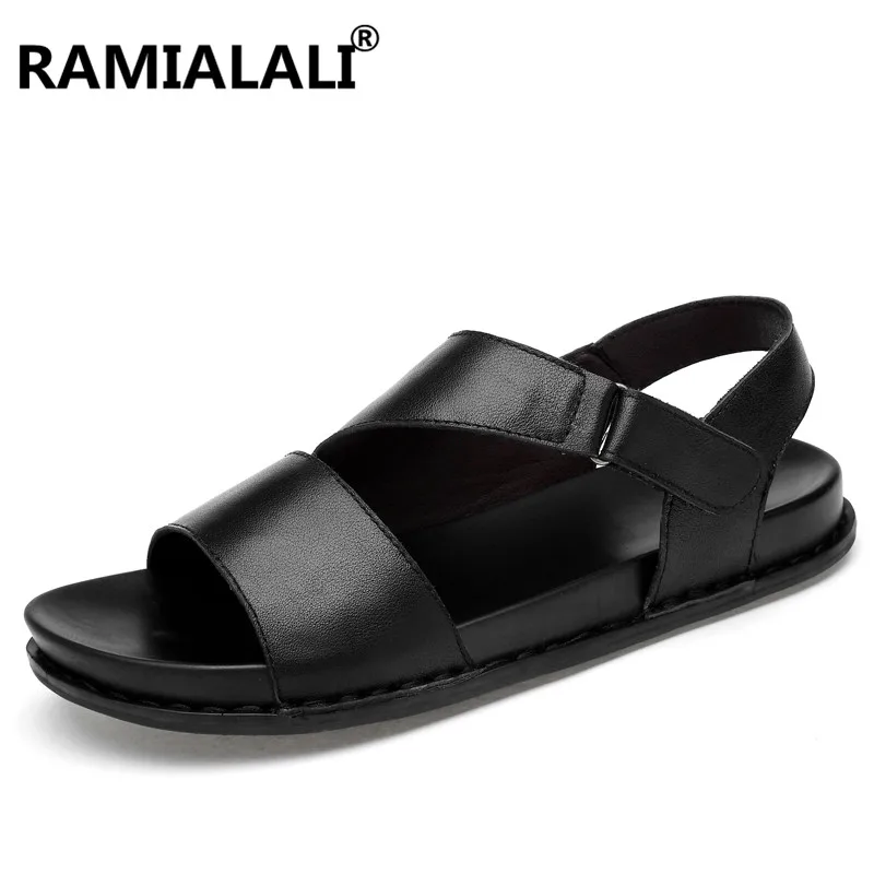 Moda Verão Genuíno Sapatos Masculinos Da Praia Dos Preto Alta Homens Couro Sandálias Grande Do Tamanho De 45 Qualidade 4WqfwSU8