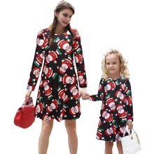 Рождественские платья для мамы и дочки семейные комплекты зимних платьев с длинными рукавами в одном стиле хлопковая нарядная семейная одежда для мамы и дочки