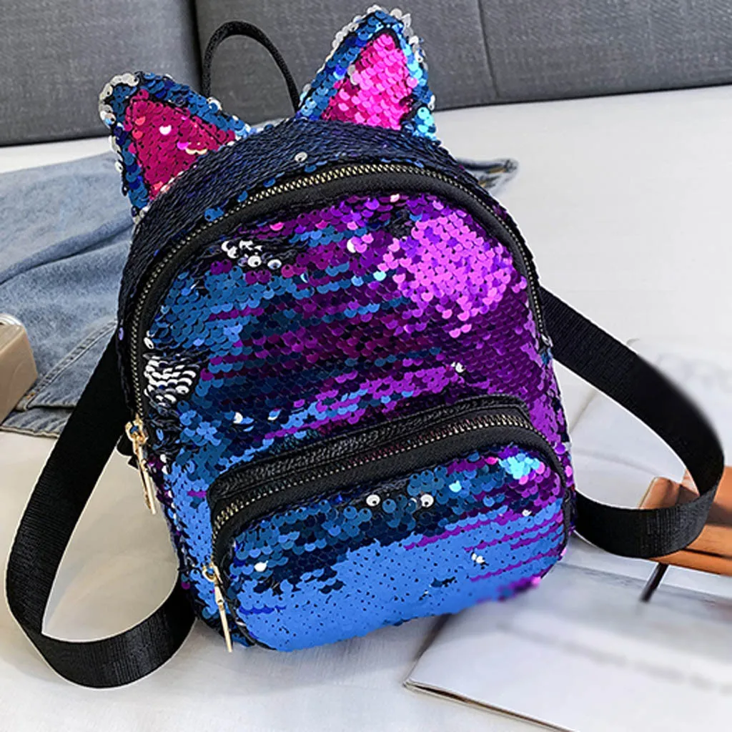 Модная женская сумка на плечо с кошачьими ушками и блестками, школьная посылка, летняя сумка для прогулок