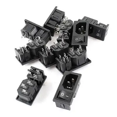 

AC10A 250V 4P On-Off Rocker Switch IEC320 C14 Male Plug Inlet Power Socket 10Pcs