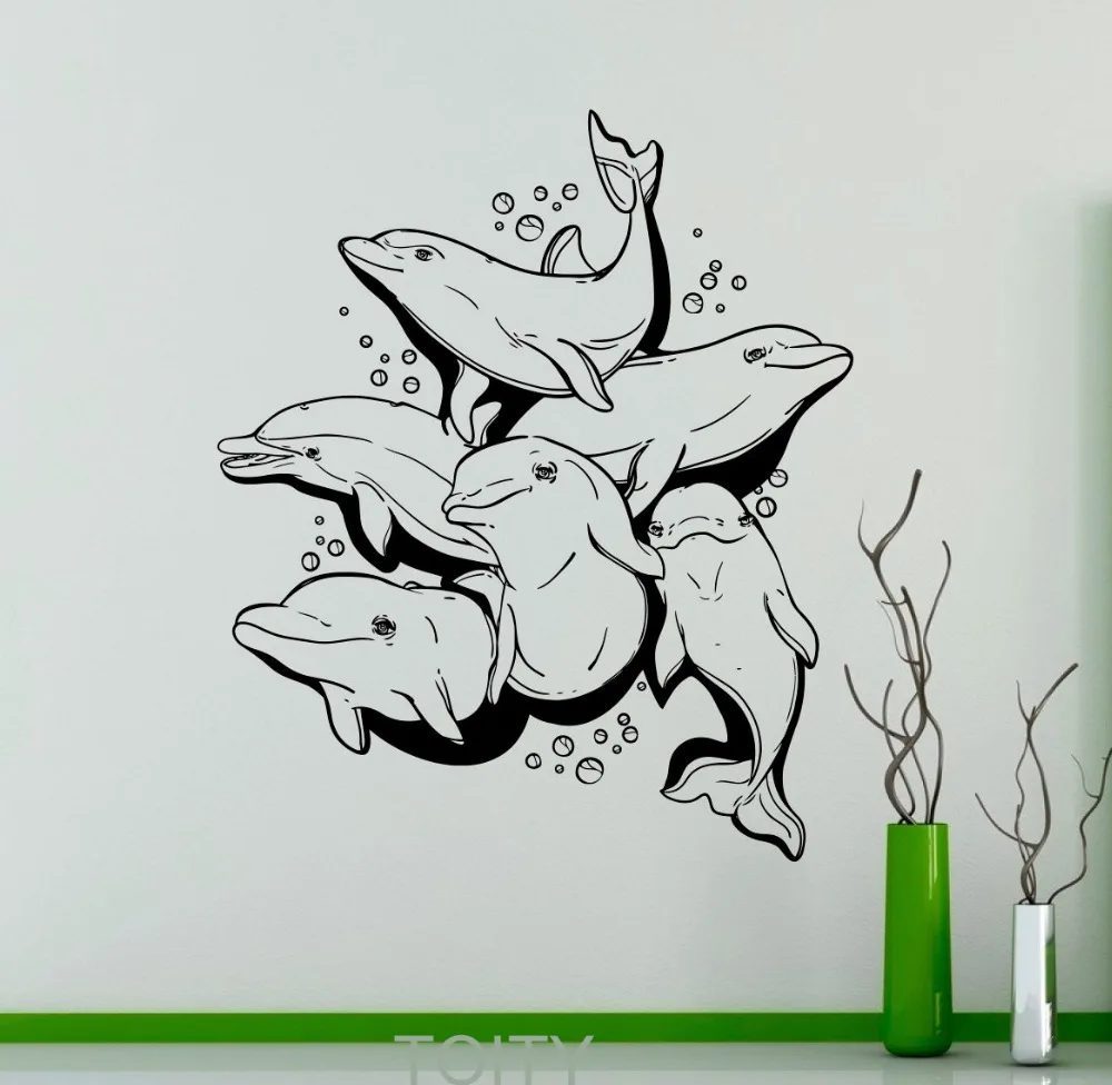 cheap Playful Happy Sea Dolphins Wall Decal Ocean Summer Vinyl Sticker Animal Art Decor Home Interior Room Nursery Design