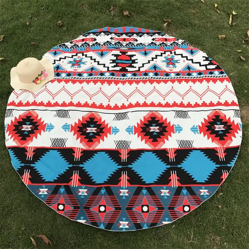 

Indian Tapestry Women Chic Lotus Flower Printed Bohemian Beach Mat Yoga Mat Sunblock Round Bikini Cover-Up Blanket
