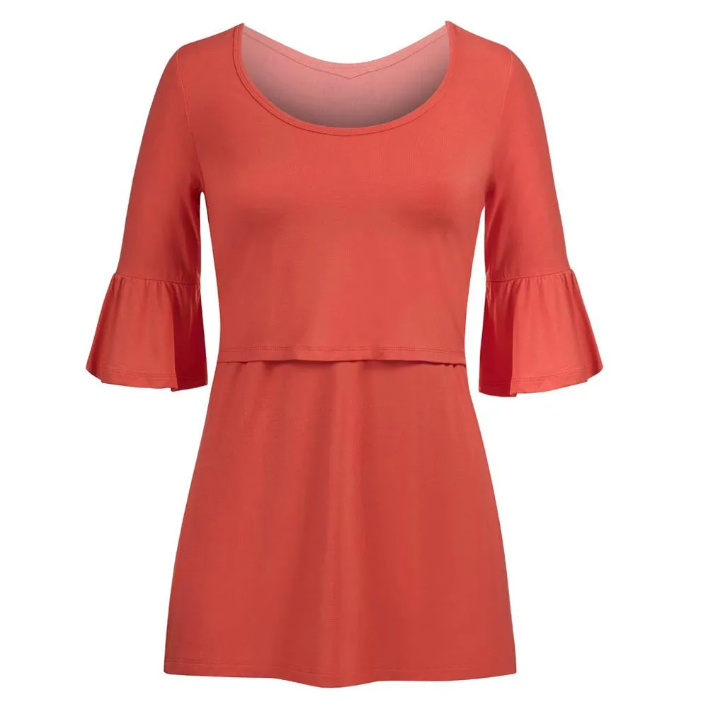 

2019 Maternity Clothes Pregnancy Half Flare Sleeve Tops Asymmetrical Hem Nursing Tunic Tops For Breastfeeding Fashion Tops