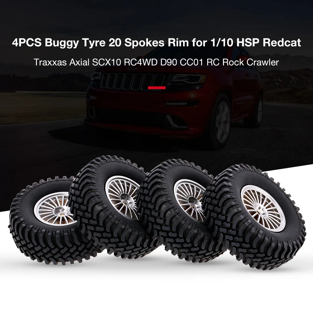 

4PCS RC Car Buggy Tyre 20 Spokes Rim for 1:10 HSP Redcat Traxxas Axial SCX10 RC4WD D90 CC01 RC Rock Crawlers Parts