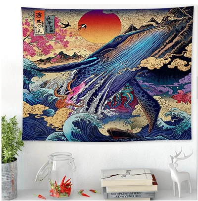 Волнистый гобелен с изображением Кита настенный японский Ukiyo-e Art хиппи колдовство гобелен настенный Декор Ковер бросок настенный гобелен из ткани - Цвет: Je-3