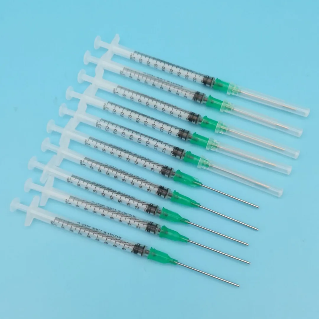 10pcs 1ml Syringe + Disposable 18Ga 1.5" Blunt Tip Needle + Protective Cover Cap Kit For Mixing Liquids Gels Glues