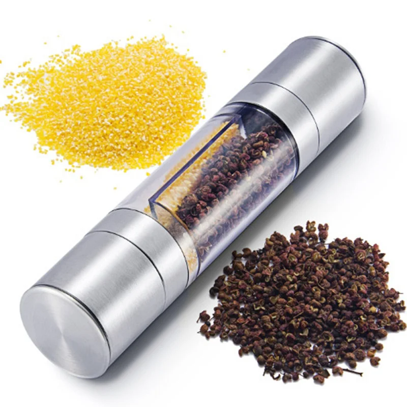 

Pepper Grinder 2 in 1 Stainless Steel Manual Salt & Pepper Mill Grinder Spice Kitchen Tools Accessories for Cooking