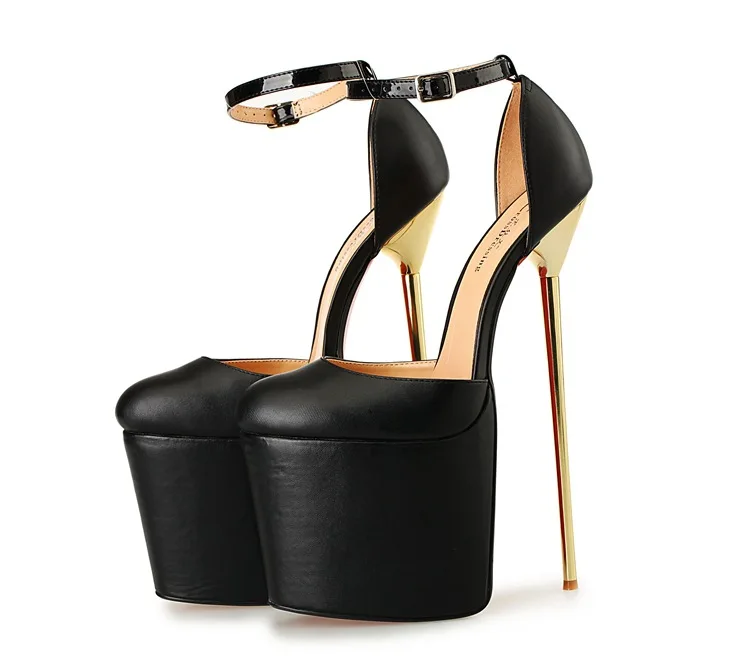 

Extreme High Heels 22cm Women Pumps PU Leather Pointed Dress Wedding Shoes Metal Heels Black Red Party Platform Pumps Size 40-50
