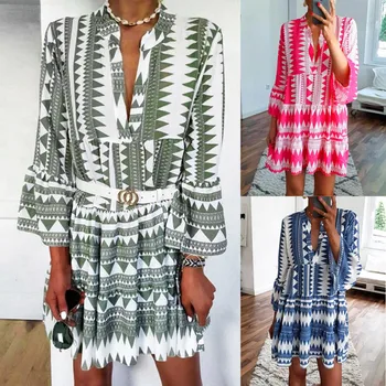 

Women Dress 2019 Fashion Women V Neck Summer Dress Casual Lady Bohemia Floral Printed Dress Party Dress Vestidos Plus Size