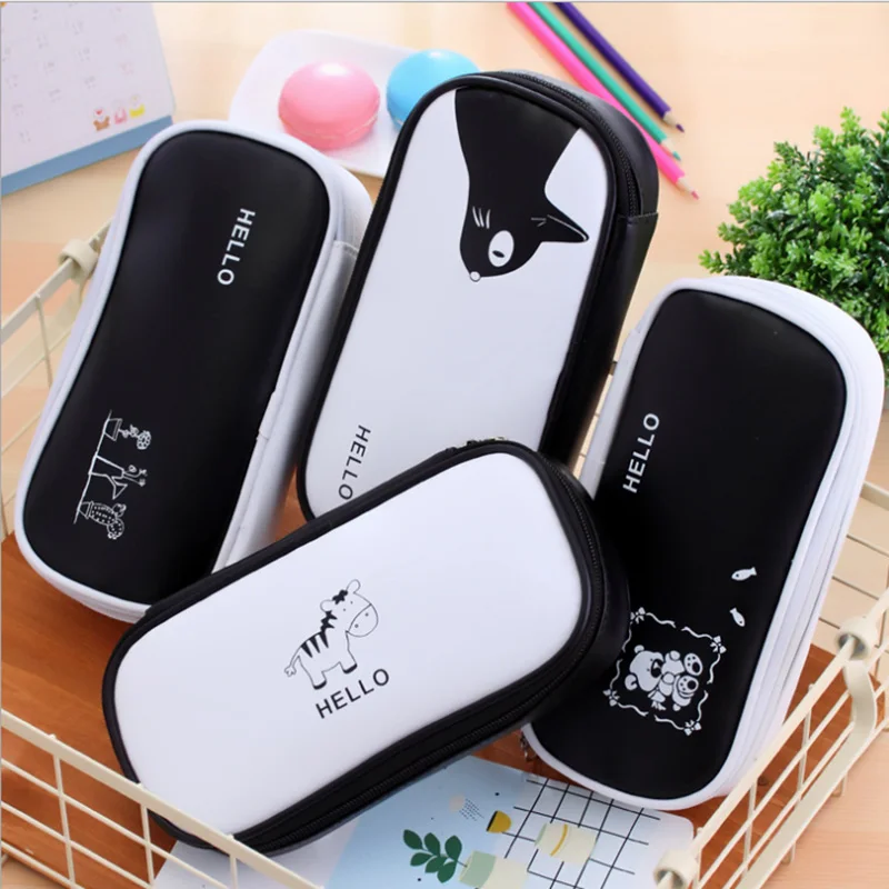 

Korean version of creative stationery large capacity pen box cartoon multi-function black and white pencil bag student supplies