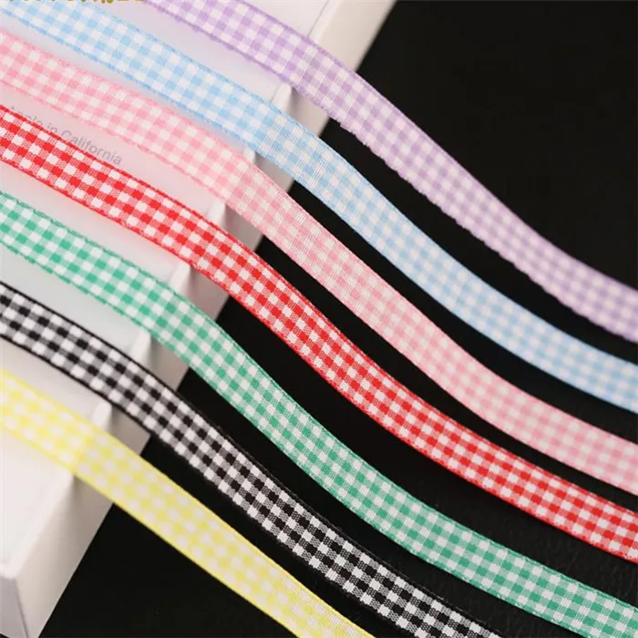 

suoja 5 yards / lot 10MM 1cm Lattice Plaid Ribbons Bow Ribbon Gift Wrapping Polyester Ribbon Handmade DIY Accessories,