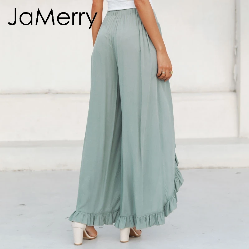 JaMerry 2019 винтажные расклешенные брюки с оборками Женские Асимметричные высокой