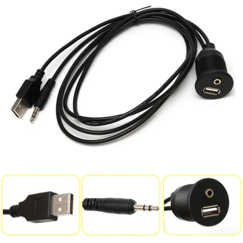 

1m Car Dash Board Mount 3.5mm USB 2.0 AUX Socket Extension Lead Panel Cable