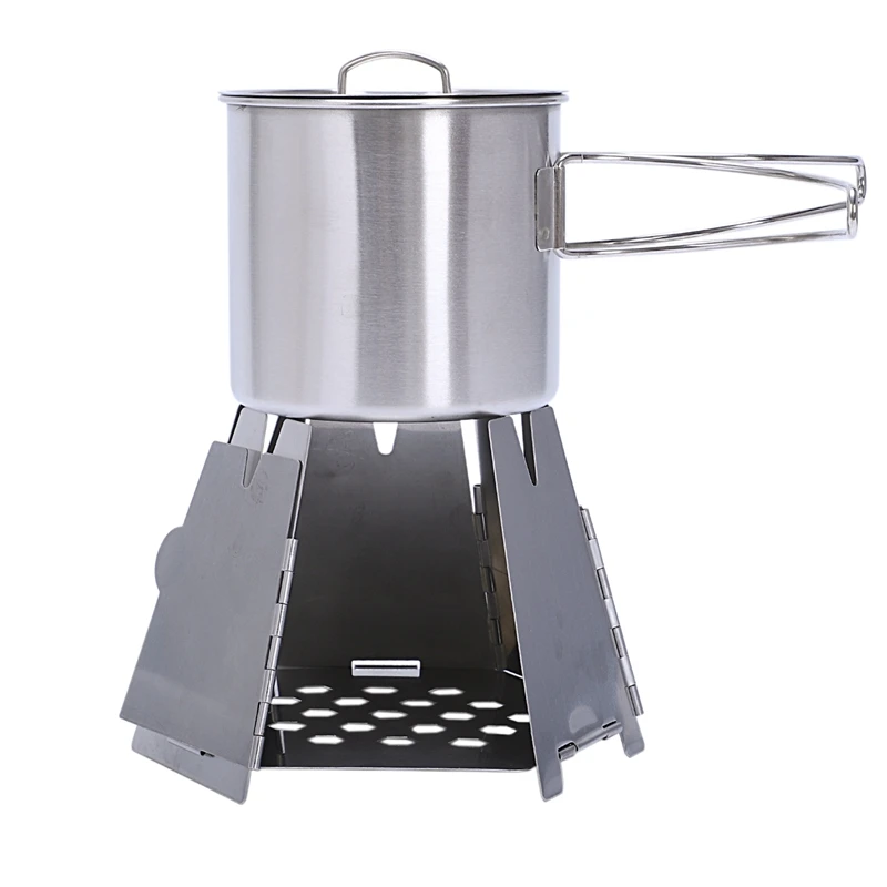 

Outdoor Camping Stove Kit Mini Folding Hexagon Wood Stove +Coffee Cup Stainlesss Steel Portable Furnace Cooking Bbq Picnic Bur