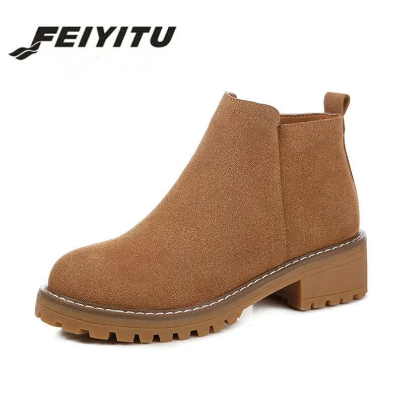 

feiyitu Winter Warm Short Boots Stylish Solid Color Water Resistance Ladies Rain Boots Round Toe Chunky Thick Heel Ankle Boots